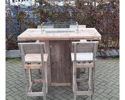 Vuurtafel Sta tafel set "Celebration" van Gebruikt steigerhout 80x150cm - 5 delige set - Kruk back - 4 persoons