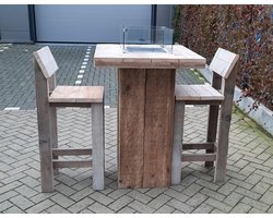 Vuurtafel Sta tafel set "Celebration" van Gebruikt steigerhout 80x80cm - 3 delige set - Kruk Back