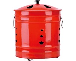 Vuurton met deksel - Brandbak - Buiten sfeer - Hittebestendige coating - 26 cm - Rood