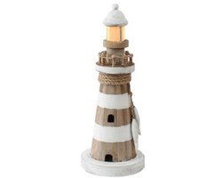 Vuurtoren hout met licht 11,5x11,5x29cm