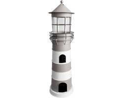 Vuurtoren Windlicht - Maritieme Lantaarn - Sfeerverlichting Huis - Gedetailleerd Design - 64 cm Hoog - Grijs Wit