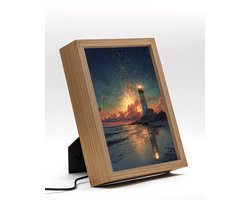Vuurtoren zee – 22×17 cm – Verlicht kunstwerk – LED licht portret nachtlampje – Dimbaar – Sfeerverlichting – Kinder Woon en Slaapkamer Wall Art Decor