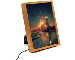 Vuurtoren zee – 31×23 cm – Verlicht kunstwerk – LED licht portret nachtlampje – Dimbaar – Sfeerverlichting – Kinder Woon en Slaapkamer Wall Art Decor