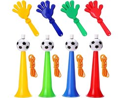 Vuvuzela 8-delige Vuvuzela met klapperhand, kunststof troedels om te branden, kunststof handklopper, Vuvuzela troote, fanartikelen om aan te moedigen voor sportevenementen, sportfeesten