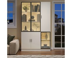 VVBV 120*35*200 cm vitrinekast, glazen vitrinekast, deur van 200 cm hoog, glazen kast met LED-verlichting, MultiStorage-boekenkast voor verzameling, slaapkamer, woonkamer, kantoor, kast met glazen deur en aluminium frame