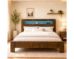 VVBV Bed met Opbergruimte 180x200 cm - Opbergruimte, Hoofdbord, LED-Verlichting - Hout