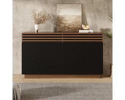 VVBV Dressoir - 150 x 40 x 85 cm, Zwart-Bruin, met 2 Lades en 4 Deuren, Verstelbare Planken, MDF, Veel Opbergruimte