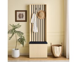 VVBV Halmeubel - 61 x 35 x 179,5 cm, Naturel, Zitbank, 4 Haken, Schoenenopberging, voor Hal en Entree