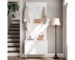 VVBV Halmeubel - 70 x 35 x 180 cm, Wit, 6 Haken, Schoenenopberging, voor Hal en Entree