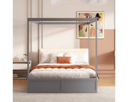 VVBV Hemelbed met Lades 140x200 cm - Hout Grijs/Eiken