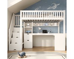 VVBV Hoogslaper 140x200 cm - Uitvalbeveiliging, Opbergtrap, LED-Verlichting, Stabiel Metalen Frame - Zwart, Metaal