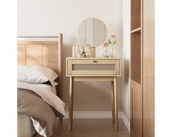 VVBV Kaptafel 60x50x128 cm - Met Spiegel, Met Lades, Rotan Design, Compact Design, Zonder Stoel - Rotan/Glas