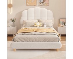 VVBV Kinderbed 90x200 cm met Voor Kinderen/Tieners, Hoofdbord - Teddy Pluche Wit