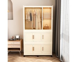 VVBV Kledingkast / Garderobekast 92x45x158 cm – Opbergruimte, Kledingstang, Deuren, Gereedschapsvrije Montage, Antislip, Modulair – Crèmewit