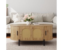 VVBV Koffietafel met Schuifdeuren, Opbergruimte - Rotanlook, Voor Woonkamer, Deuren - Hout/Metaal