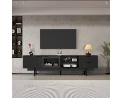 VVBV Moderne en eenvoudige tv-meubel 200*40*50,5 cm, laag meubel met 2 deuren en 2 lades, tv-meubel met grote opbergruimte, woonkamermeubel met een totaal draagvermogen van 45 kg, geschikt voor 80 inch, zwart