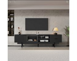 VVBV Moderne en eenvoudige tv-meubel 200*40*50,5 cm, laag meubel met 2 deuren en 2 lades, tv-meubel met grote opbergruimte, woonkamermeubel met een totaal draagvermogen van 45 kg, geschikt voor 80 inch, zwart