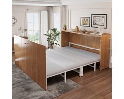 VVBV Opklapbed 140x200 cm - Uitschuifbed, App-bediening en Ruimtebesparend, Voor Slaapkamer/Gastenkamer - Metaal/Linnen