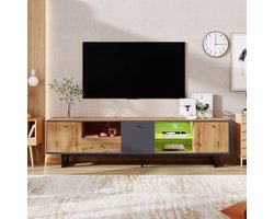 VVBV TV Lowboard met Glasaccent, Voor Woonkamer - LED-Verlichting - PU-leer/Glas
