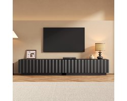 VVBV TV Lowboard met Push-to-Open, Ribbelfront - Voor Woonkamer, Opbergruimte - PU-leer