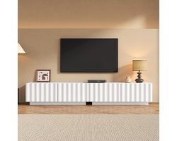 VVBV TV Lowboard met Voor Woonkamer, Ribbelfront - Push-to-Open, Opbergruimte - PU-leer