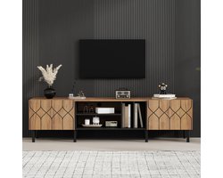 VVBV TV-Meubel 180x40x50 cm - Voor TV tot 70 inch, 2 Deuren, Open Vakken, Opbergruimte - Zwart/Naturel