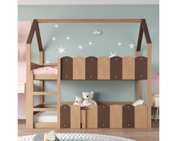 VVBVHuisbed Kinderbed 90x200 cm Houtkleur - Stapelbed met Veiligheidshekje & Lattenbodem