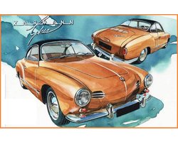 VW Karmann Ghia Metalen Wandbord, Maat:30x20 cm - Werkplaats-Garage-Classic Cars-Man Cave-Wandbord Mancave-Kroeg decoratie-Tekstbord-Metalen wanddecoratie