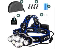 Vysta Oplaadbare Hoofdlamp – Noodpakket - LED Hoofdlamp met 8 Modi – Militaire Hoofdlamp – 18.000 Lumen – Inclusief Hardcase Opbergdoos – Noodverlichting – 500 Meter Bereik – Waterdicht en 90° Verstelbaar