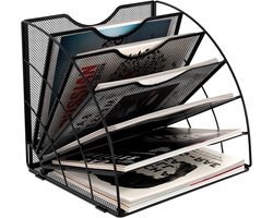 Waaierformige 6 compartimenten bureau mesh inlegbak kantoor bureau organizer A4-bestandshouder Mail Sorteerder Papier Organizer Tijdschrift Opslag Plank Archief Rek, Zwart