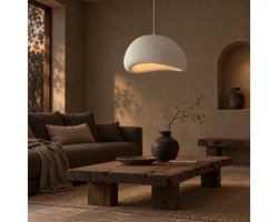 Wabi Sabi Hanglamp Groot 50 cm – Japandi Hanglamp met Sculpturale Resin Kap & Steeneffect – E27 Plafondlamp in Modern Japans Design voor Woonkamer, Eetkamer & Slaapkamer