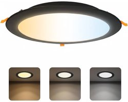 WAFEEL -LED Downlight - Inbouw Rond 18W - CCT - Aanpasbare licht kleuren - 3000K/4000K/6000K - 2450 Lumen - Mat Zwart - Ø170mm - IP54 - Binnen/Buiten