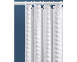 Wafel douchegordijn - 90x180CM - Wit-Met 6 stuks kunststof haak - Voor badkamer en toilet - wit - Anti Schimmel - Polyester - Cube Design - Douchegordijn