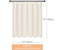 Wafel douchegordijn voor badkamer, 182 x 182 cm waterdicht badgordijn voor natte ruimte badkuip douchecabine, metalen haken, verzwaarde zoom, wasbare polyesterstof - crème