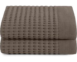 Wafel Luxe Handdoeken - Badkamer Set - Snel Drogen - Super Absorberend - Set van 2 - Steen