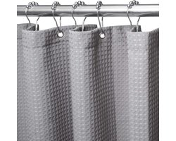Wafeldouchegordijn met metalen ringen, anti-schimmel, zwaar badgordijn voor badkuip, douchecabine, 180x180 cm (grijs)
