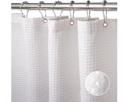 Wafelstof Douchegordijn met Metalen Douchegordijnringen Stoffen Textiel Badgordijn Anti-schimmel Badgordijnset Waterdicht Zwaar Douchegordijn voor Badkamer, 180 x 200 cm