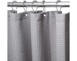 Wafelstof Douchegordijn met Metalen Douchegordijnringen Stoffen Textiel Badgordijn Anti-schimmel Badgordijnset Waterdicht Zwaar Douchegordijn voor Badkamer, 180 x 200 cm - grijs - 180*200cm