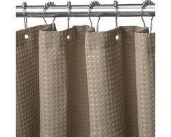 Wafelstof Douchegordijn met Metalen Douchegordijnringen Stoffen Textiel Badgordijn Anti-schimmel Badgordijnset Waterdicht Zwaar Douchegordijn voor Badkamer, 180 x 200 cm - Khaki - 180*200cm