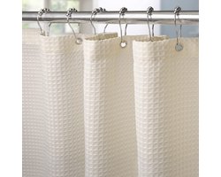 Wafelstof Waterdicht met Metalen Douchegordijnringen - Anti-schimmel Stoffen Textiel Badkamer Gordijn Zwaar Badgordijn voor Badkamer Douchecabine - 182 x 198 cm (Crème)