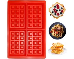 Wafelvorm - Wafelijzer - 4 Wafels - Siliconen - Bakvorm - Rood