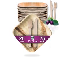 Waipur Bio Palmblad Bord – 25 Grote Borden, Messen en Vorken - Composteerbaar Eersteklas Wegwerp Servies - Milieuvriendelijke Wegwerp Borden - vergelijkbaar met Bamboe Bordjes