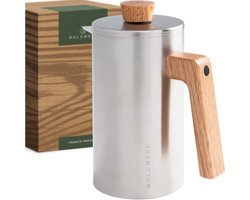 WALDWERK French Press Koffiemaker (1L) - cafetieres gemaakt van dubbelwandig roestvrij staal met houten handvat gemaakt van eiken hout - plastic - Koffiemaker