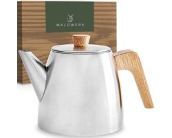 WALDWERK theepot met filter van roestvrij staal 304- thermisch dubbelwandig - theekan met handgrepen van echt eikenhout - 100% druppelvrij