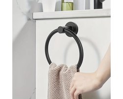 Waledano® Handdoekring - Handdoekrek - Badkamer Accessoires - Handdoekrek Zwart - Handdoekhouder - RVS - Handdoekbeugel - Handdoekhaak