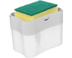 Waledano® Handmatige afwasmiddel dispenser - Zeepdispenser Met Spons - Materiaal van hoge kwaliteit - Sponshouder met zeep - Wit
