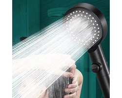 Waledano® Waterbesparende Douchekop, 5 Massagestanden, Douchekop, Hogedrukdouchekop, Filterhanddouchekop, Regendouche , Met stop knop, Zwart