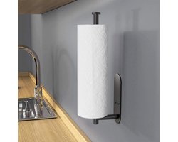 Waledano® Zwart Keukenrolhouder - Rollenhouder - Ruimtebesparend - Metaal - Keukenrolhouder Hangend - Keukenpapier Houder - 1 Stuk