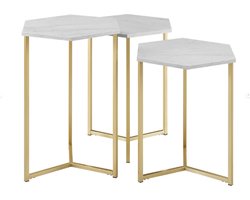 Walker Edison - Bijzettafels set 3 stuks - Wit- Gouden onderstel - 35.6d x 40.6b x 50.8/55.9/60.9h cm