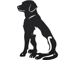 Wall Art Huisdier Decoratie - Zwart Metaal Wanddecoratie - Hond Kat Hangend Bord voor Binnen en Buiten 21 x 30 cm